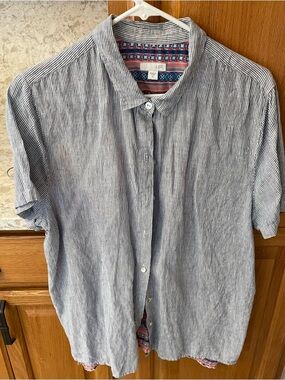J Jill Short-Sleeve Button-Down Shirt - Blue & White Stripe
